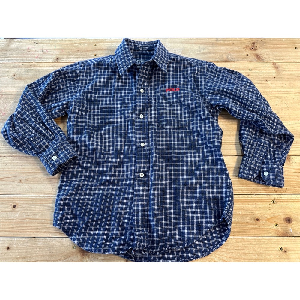Polo Ralph Lauren Plaid Button Down Shirt Size 7 Long Sleeve Blue Boys